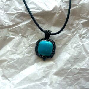 Square turquoise rope necklace